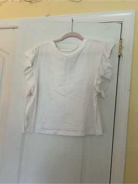 FOR THE REPUBLIC White Ruffle Sleeve Top